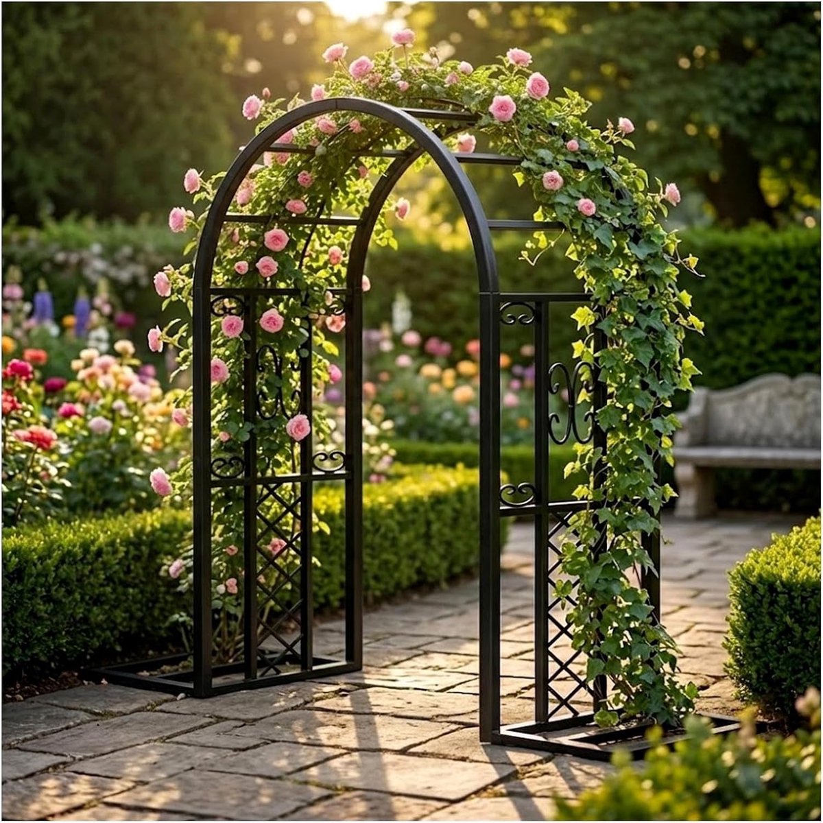 Tuinboog Prieel - Klimplant Structuur - Tuin Decoratie - Zwaar Roestvrij Ijzer - 140 x 230 cm - Zwart