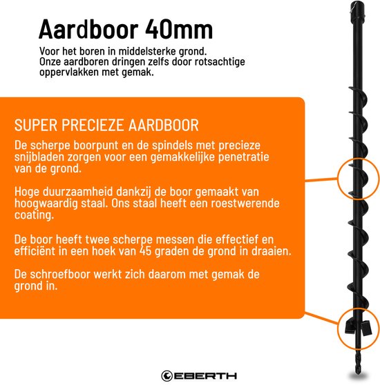 Grondboor 40 mm - 800 mm Tuinboor voor Afrasteringspalen en Beplanting van Merkloos	 — afbeelding 2