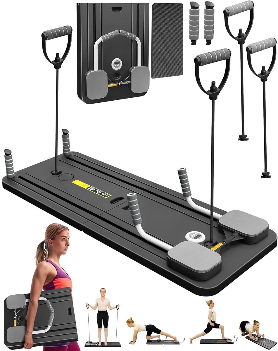 Pilates Reformer Bord - Thuis Fitness - Core Training - Opvouwbaar en Draagbaar - 106 cm - Roze