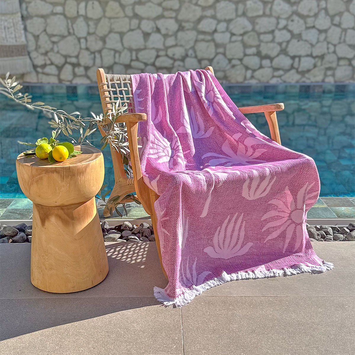 Fashion4wellness Hamamdoek PALM BEACH Fuchsia-Pink / FOUTA - STRANDLAKEN - SAUNADOEK - 180 X 100 CM KATOEN