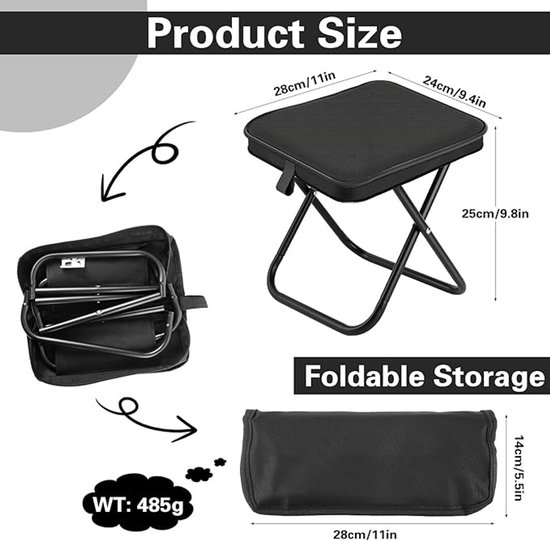 Opvouwbare kampeerstoel - Draagbare opvouwbare kruk - Met opbergtas - Campingstoel - klapstoel - Visstoel - Voetensteun - voor Volwassenen, vissen, wandelen, tuinieren en strand met draagtas - Zwart — afbeelding 5