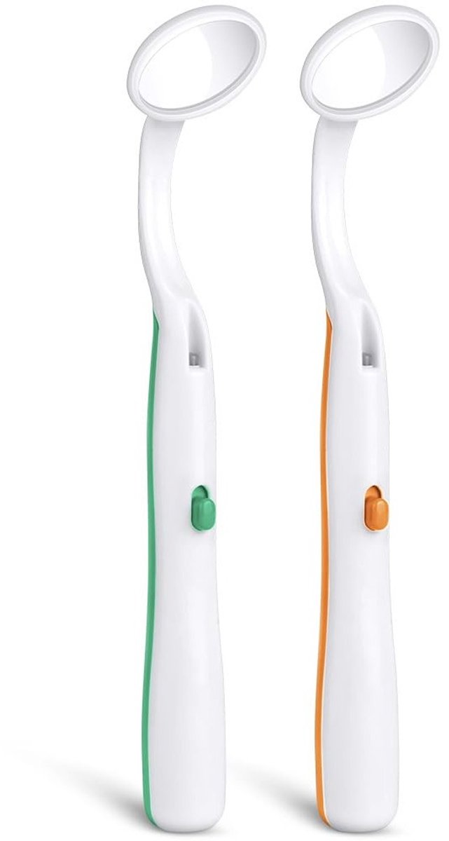 Tandheelkundige Spiegels met LED Verlichting - 2 Stuks, Antifog Mondspiegel voor Tandzorg en Inspectie, Oranje en Groen