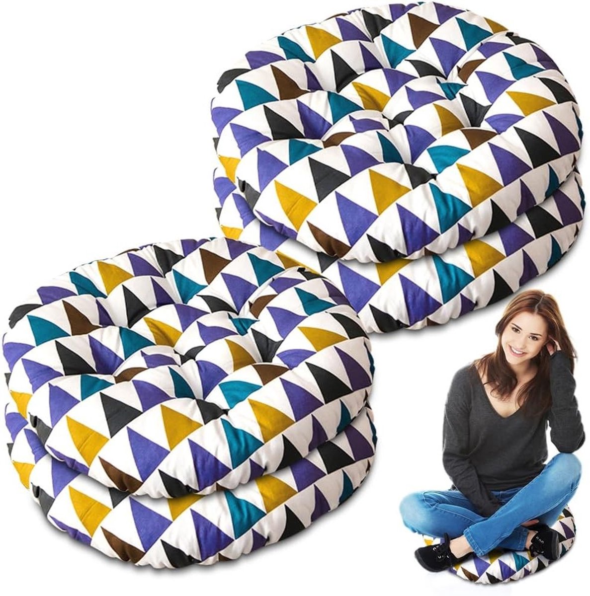 Ronde Zitting Kussen 40 x 40 cm voor Eetkamer, Woonkamer, Studie en Tuinmeubilair - Comfortabel Kussen met Geometrisch Patroon voor Binnen en Buiten