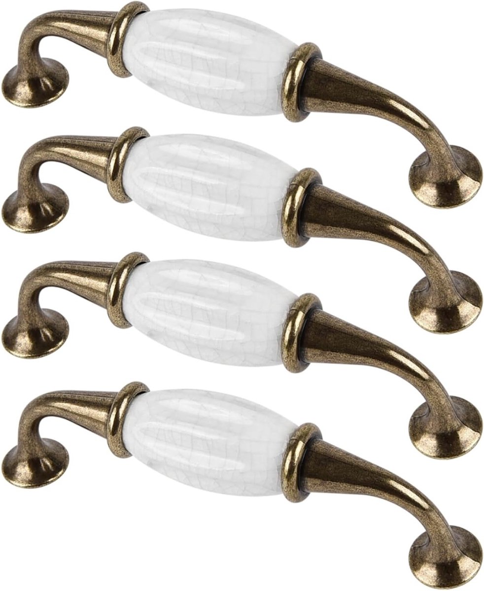 Vintage Keramische Marmer Deurknoppen 96mm - 4 Pack Antieke Meubelhandgrepen voor Keuken, Kasten en Deuren