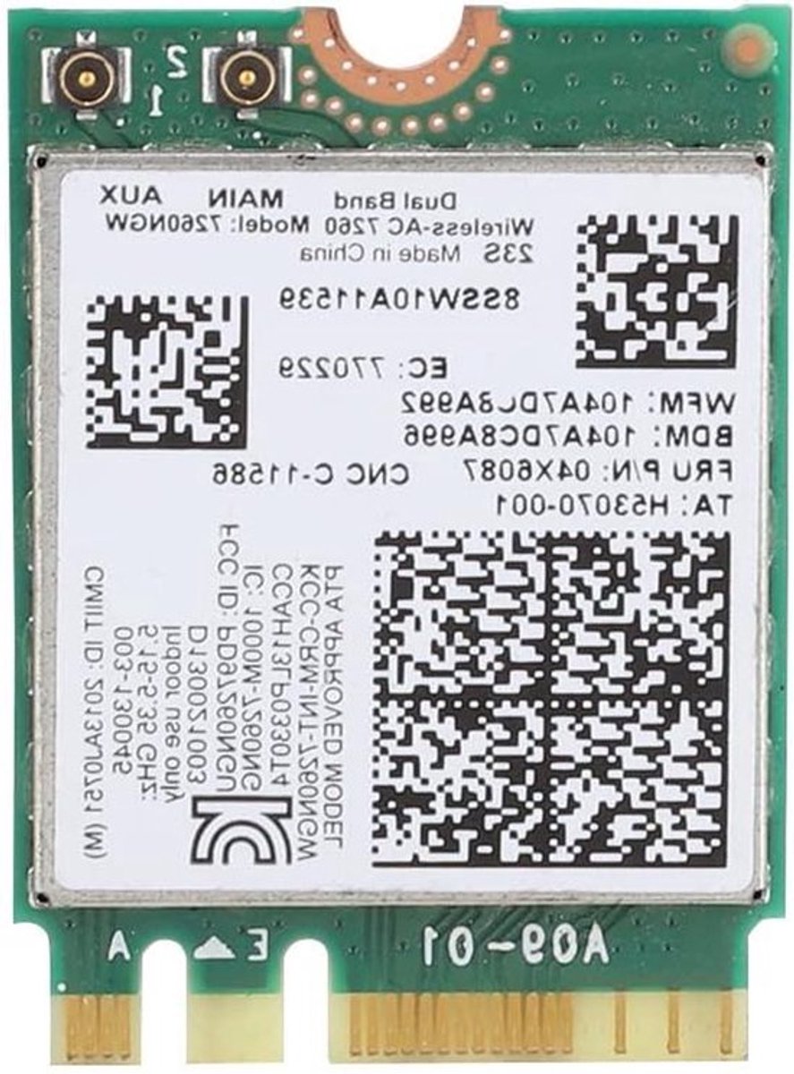 WiFi-kaart 802.11ac dual-band voor ThinkPad laptops Allecto Plus