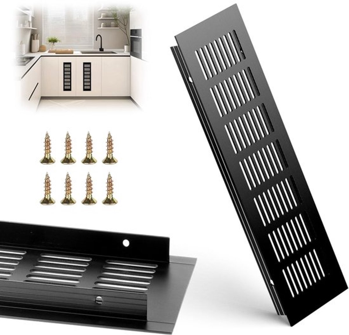 Ventilatieroosters - Aluminium - Set van 4 - Zwart - 300 x 80 x 15 mm