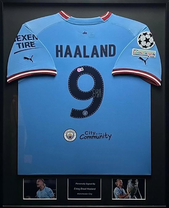 Erling Braut Haaland gesigneerd Manchester City 23/24 ingelijst thuis shirt