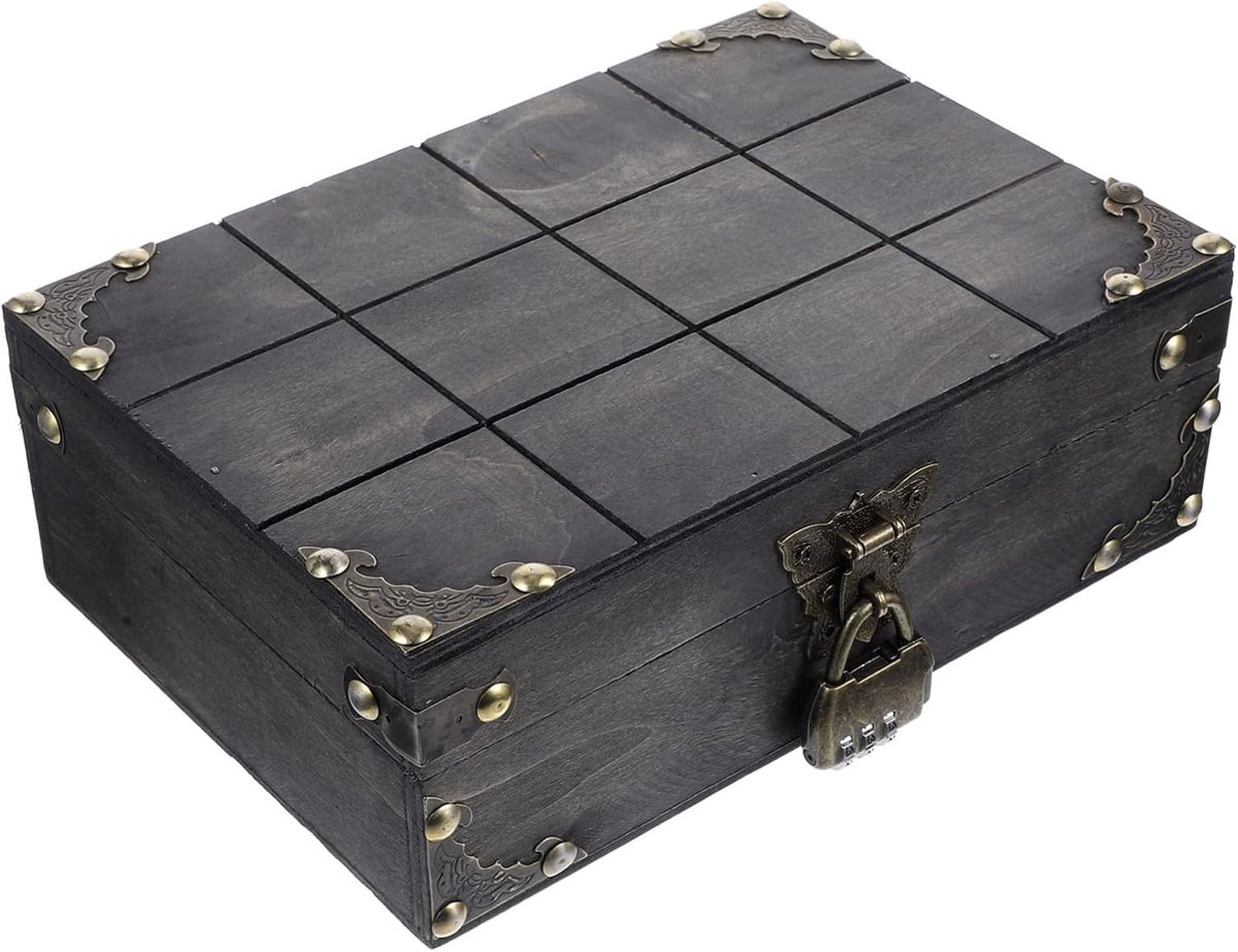 Houten Kist - Schatkist Decoratie - Opbergen Sieraden - Met Codelot - 22.8 x 15.7 cm - Bruin