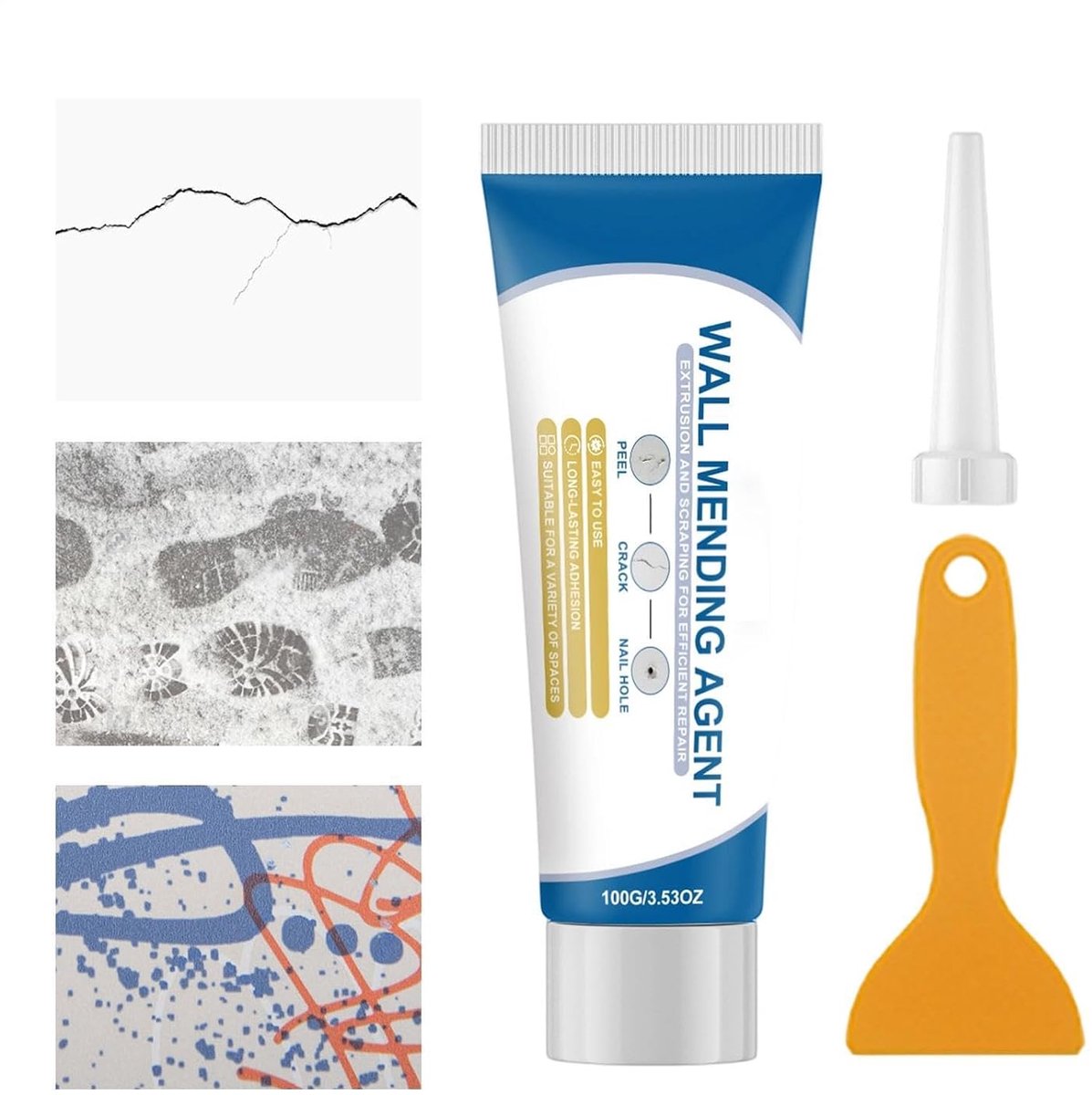 Muurreparatieset - Plamuur pasta - Wanden herstellen - Sneldrogend waterdicht - 100g - Wit