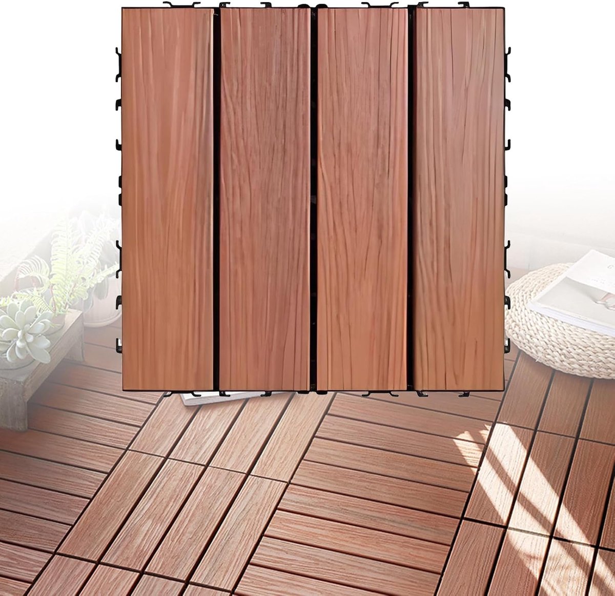 Houten Composiet Tegels - Vlonderplaten Buiten - Buiten Vloer Maken - Snap Lock Systeem - 30 x 30 cm - Houtkleur