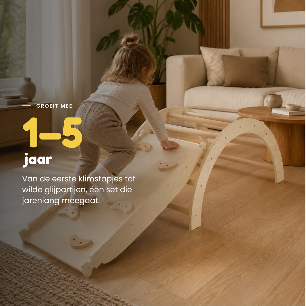 Dastium Kids - Mini Klimrek - Montessori Speelgoed - Houten Klimrek - Klimboog met Kussen - Klimrek Baby - Klimrek Peuter - Klimrek met Glijbaan - Naturel — afbeelding 9