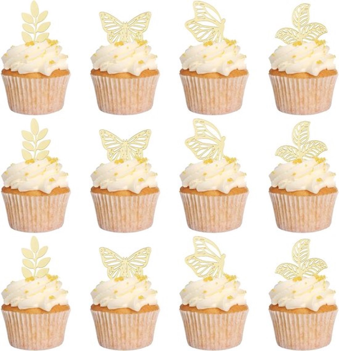 Gouden acryl cupcake toppers 40 stuk Allecto Plus - vlinder