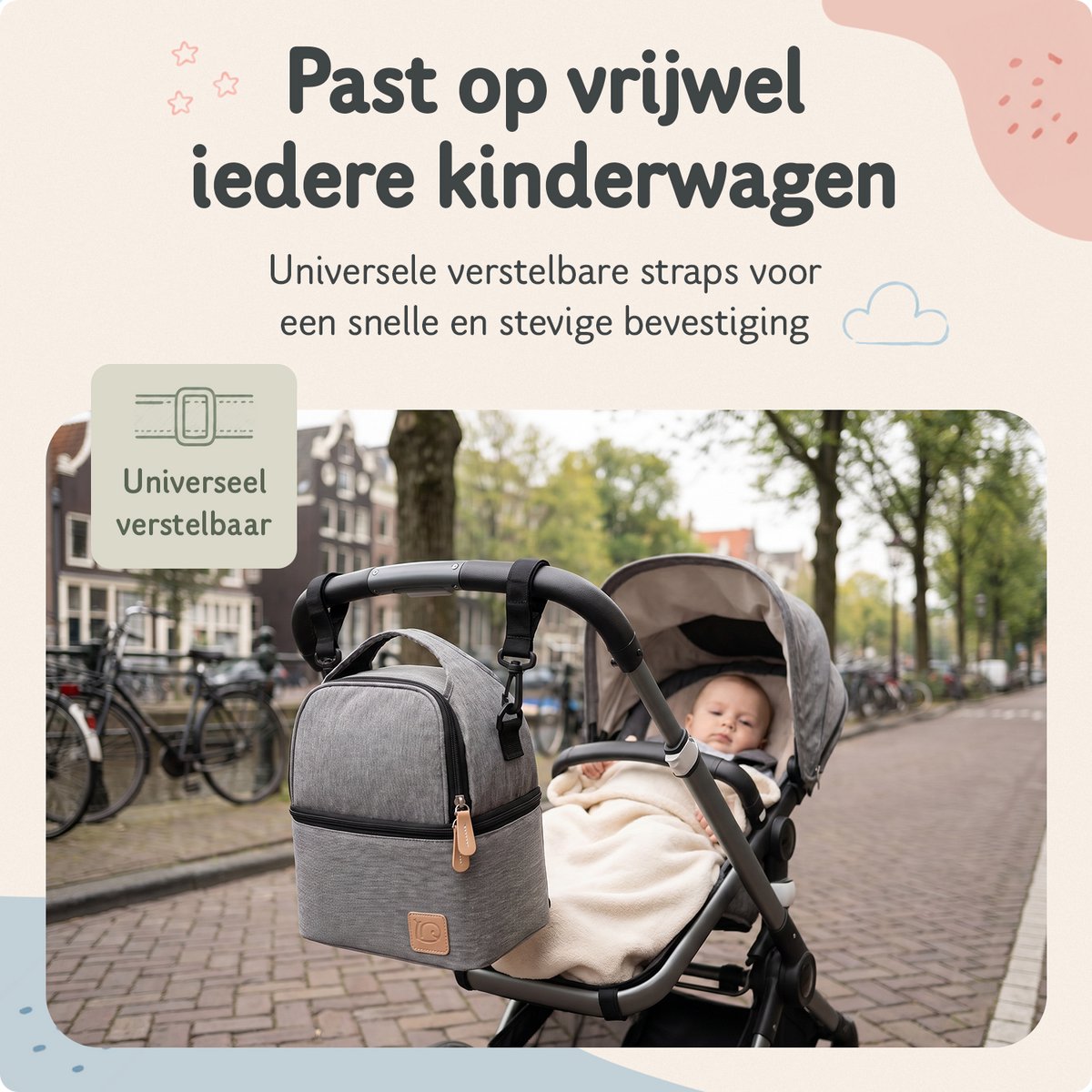 GoGoods® Luiertas Rugzak - Baby Verzorgingstas - Isoleervak voor 3-6 Flesjes - Met Kinderwagen Bevestiging - 23x17x28 cm - Grijs thumbnail 6