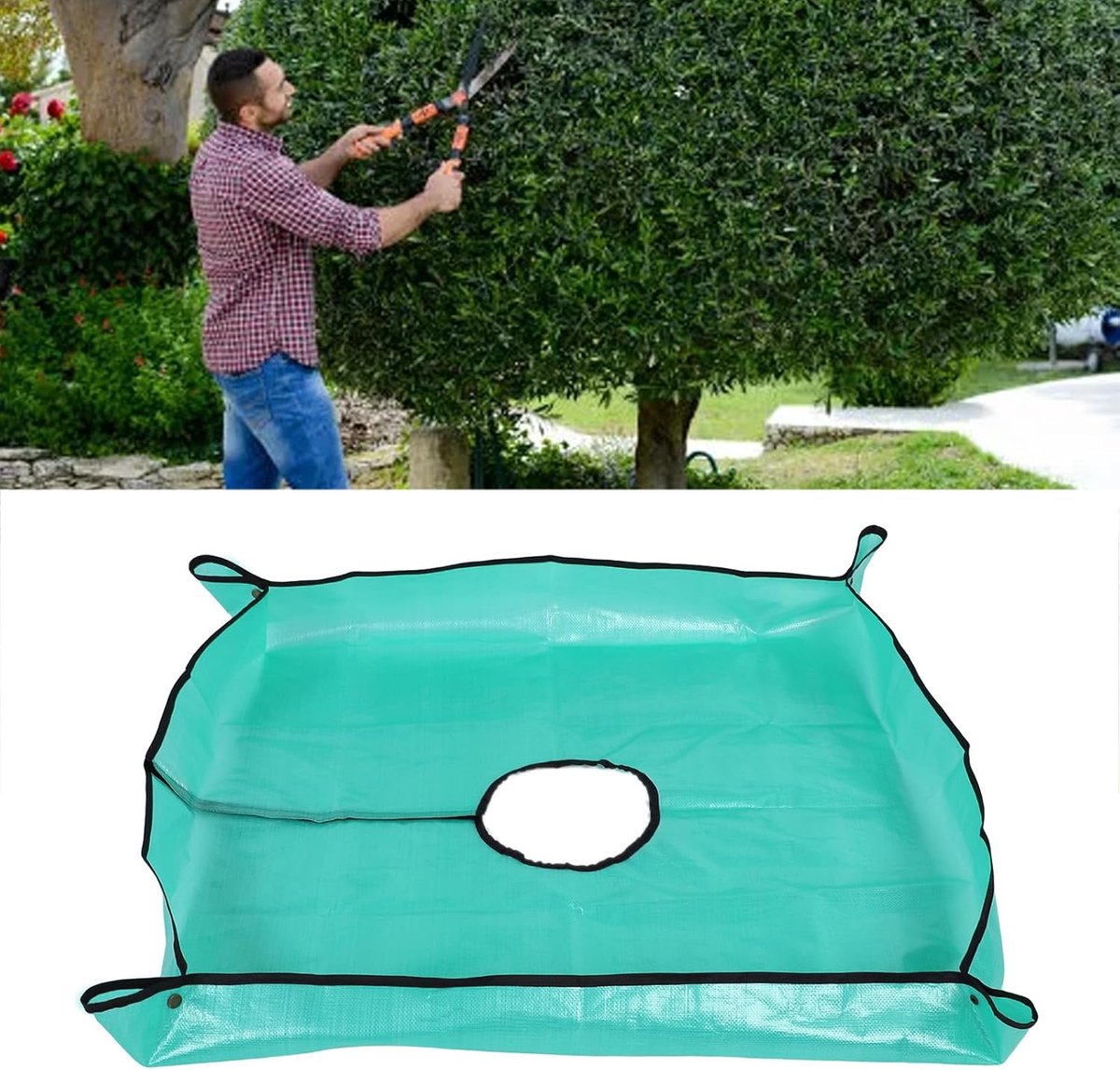 Tuinafval Zeil - Snoeizeil Opvang - Tuinonderhoud Vereenvoudigen - Met Centraal Gat - 100x100 cm - Groen