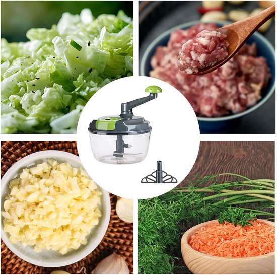 Handmatige Keukenmachine - Groente Hakker - Snel Ingrediënten Snijden - Inklapbare Handgreep - Compact Ontwerp - Grijs — afbeelding 3