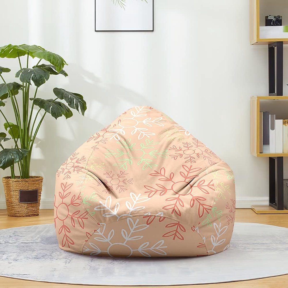 Zitzakhoes Zonder Vulling - Luie Stoelhoes - Ontspannen Zitten - Met Handvat - 100x120cm - Groen Roze Sneeuwvlok