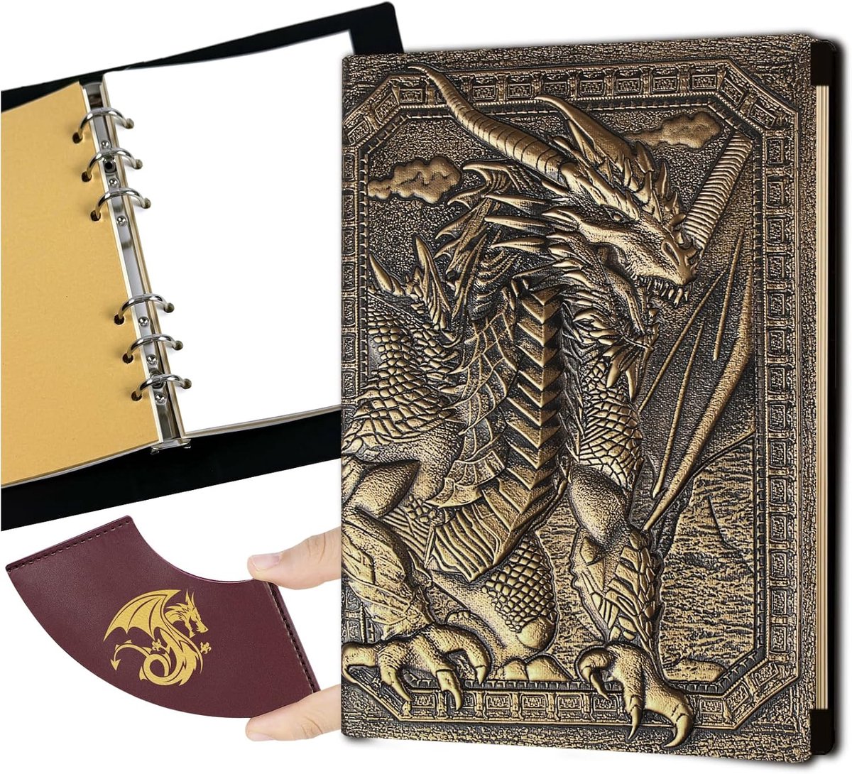 Draken Notitieboek - Leer Journal - Avonturen Opschrijven - 3D Embossed Cover - 400 Pagina's - Brons