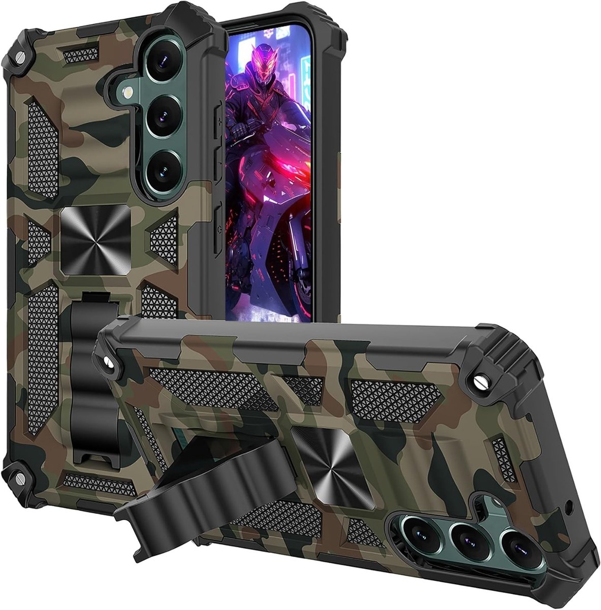 Militaire Grade Schokbestendige Hoes voor Samsung Galaxy S25 Plus met Slim Camouflage Ontwerp en Kickstand - Bescherming tegen Krassen en Stoten
