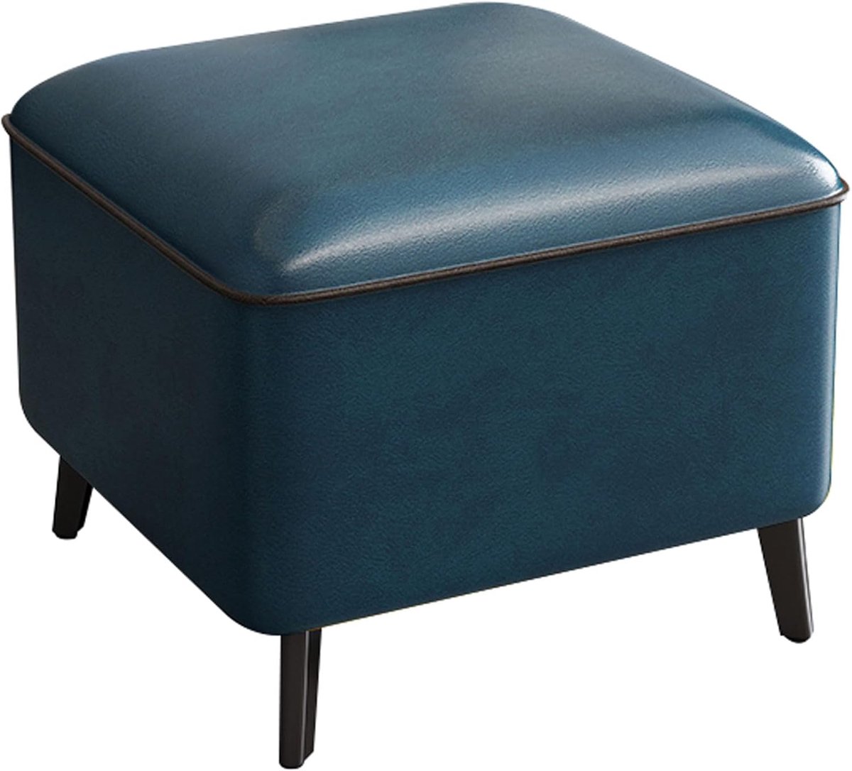 Vierkante Poef - Voetenbankje Zetel - Extra Zitplaats - Lederlook Stof - 30x40x32 cm - Citroengeel