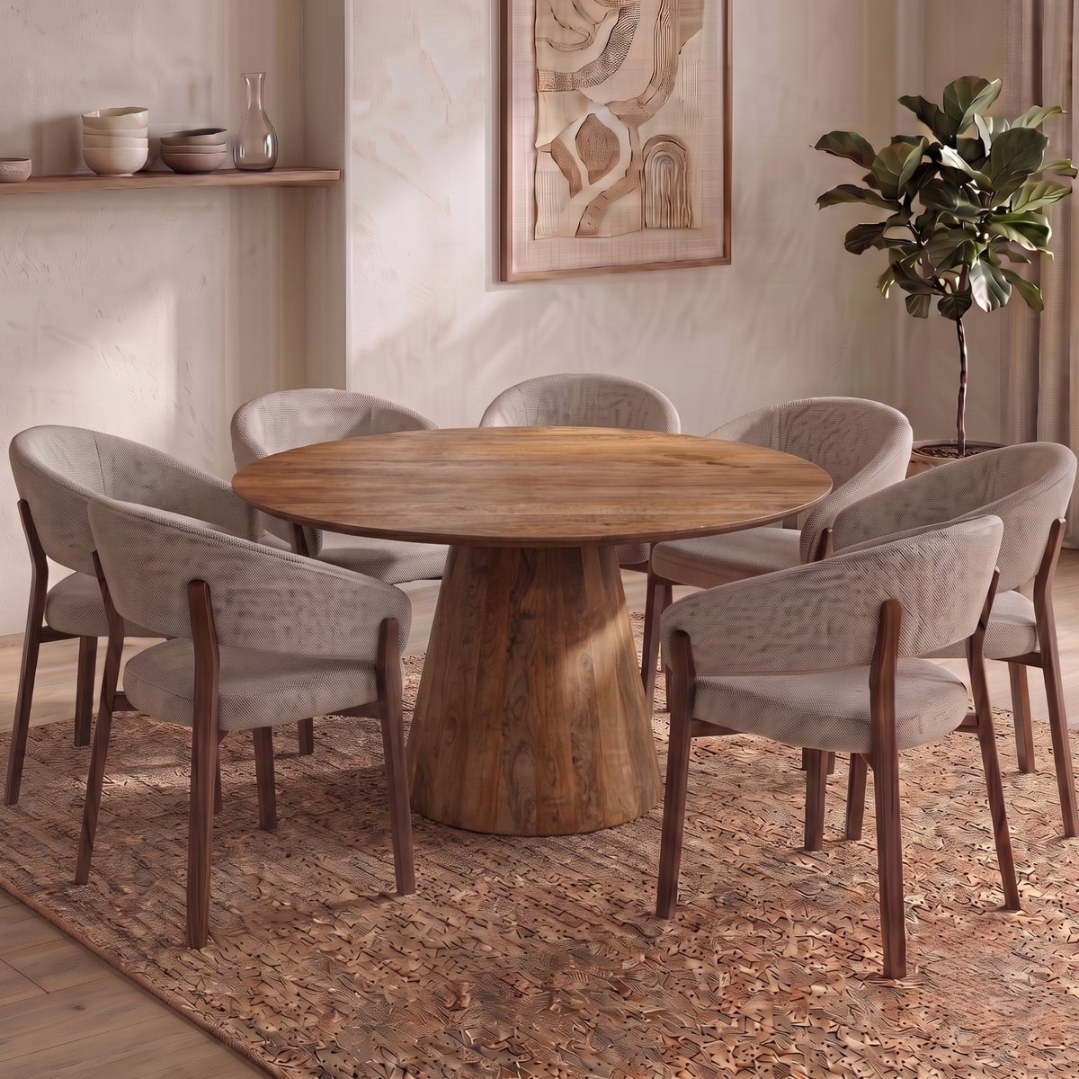 Mangohouten Eettafel Nova Rond 150 cm Mahom Industrieel - Dinertafel van Mangohout & Metaal - Industriële Eettafel