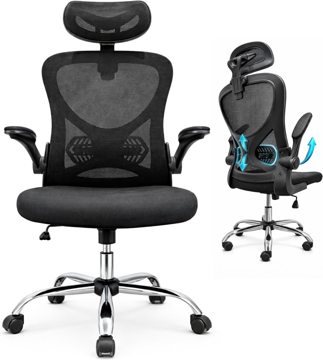 Bureau stoel ergonomisch - Mesh rugleuning - Verstelbare hoofdsteun en armleuningen - Comfortabel zitten - ShopVlot