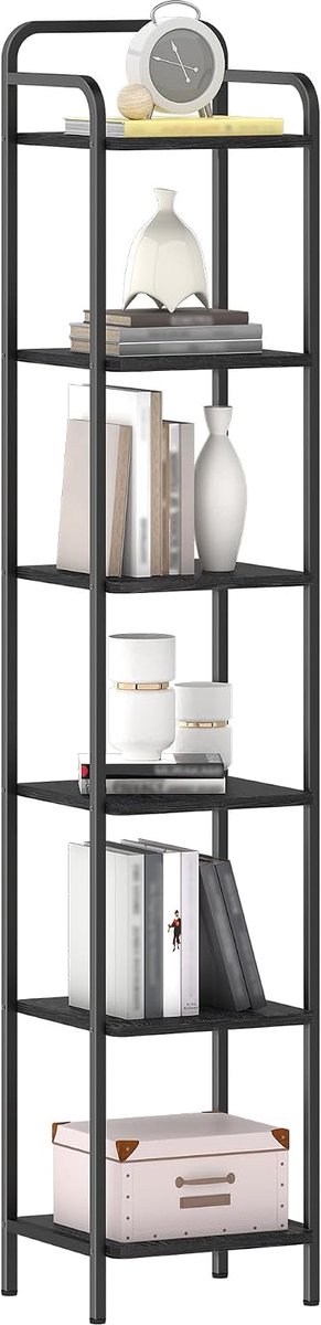 Hzuaneri boekenkast, boekenplank, hoekplank, 6-laags zwart, 166cm