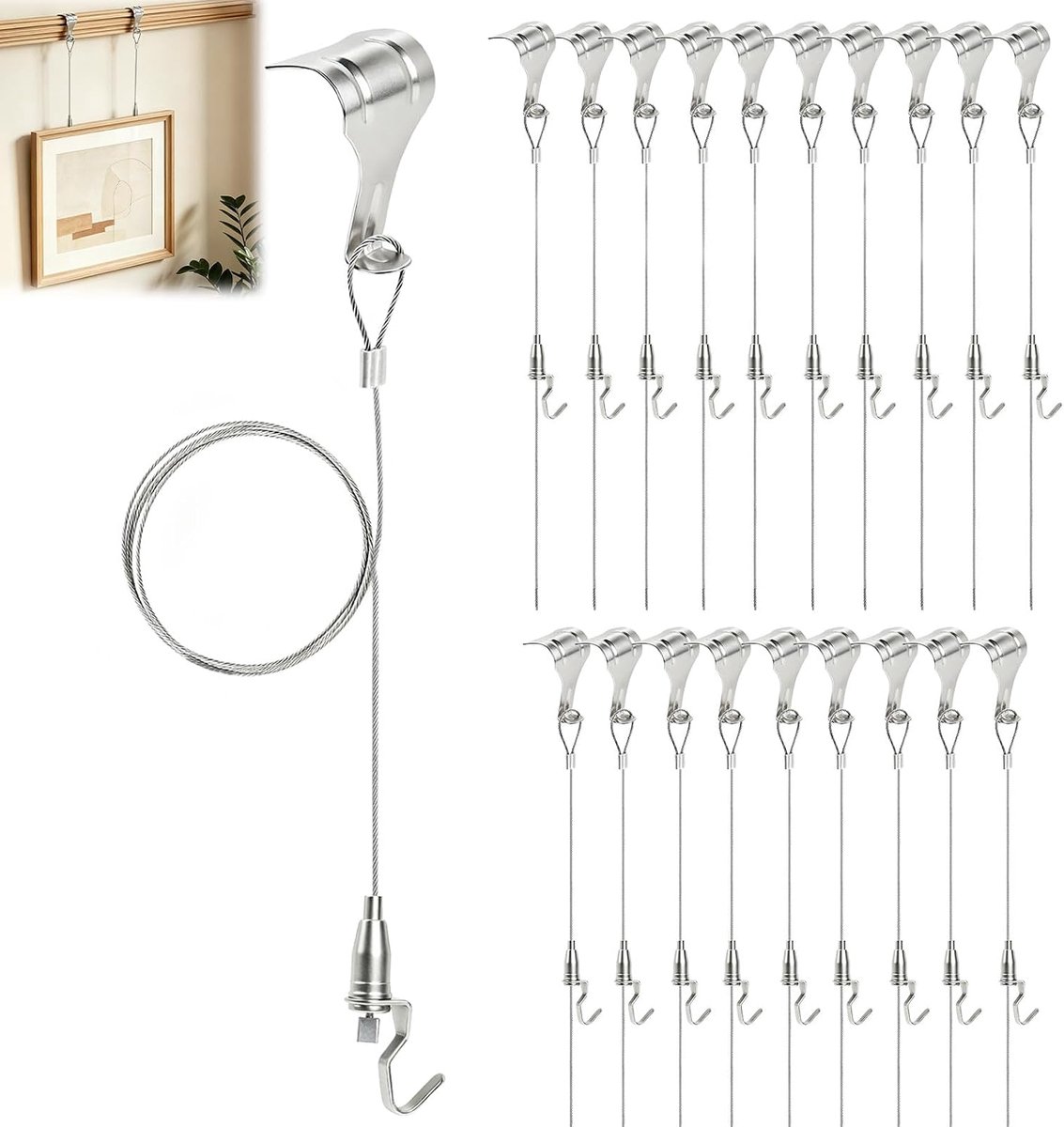 Fotohangers set 20 stuks - 2 m draad - verstelbare haak en rail - ideaal voor creatieve projecten - ShopVlot