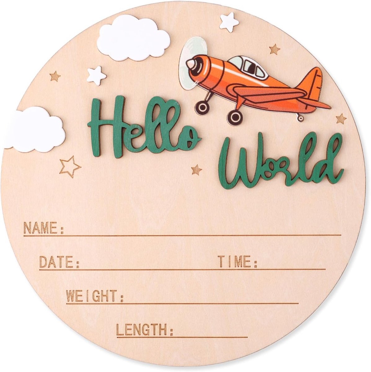 Bord voor de aankondiging van pasgeborenen 15 cm - houten Hello World-bord - naamplaatjes - perfect voor het ziekenhuis - ShopVlot