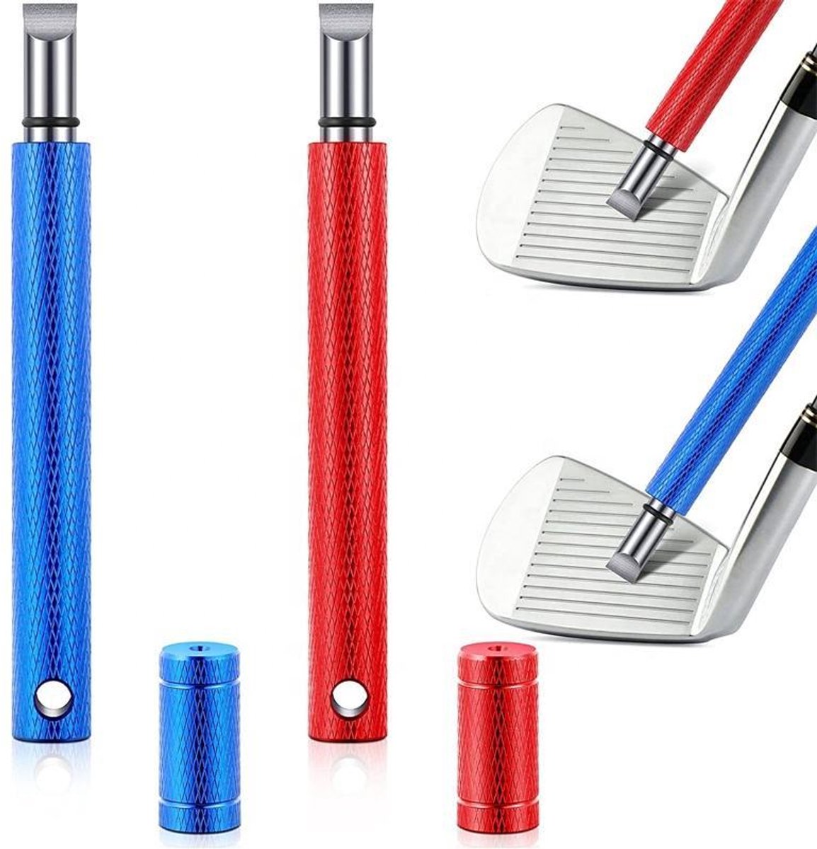 Claoner Groevenslijper golf - 2 stuks RVS - Golfclub reiniger en scherper - Accessoires - Blauw Rood