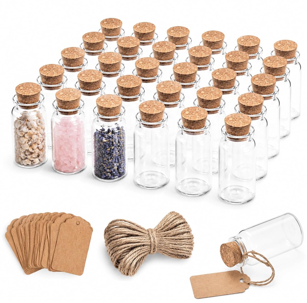 Glazen flessen 10 ml - mini-fles met kurk - 30 stuks - ideaal voor crafting - ShopVlot