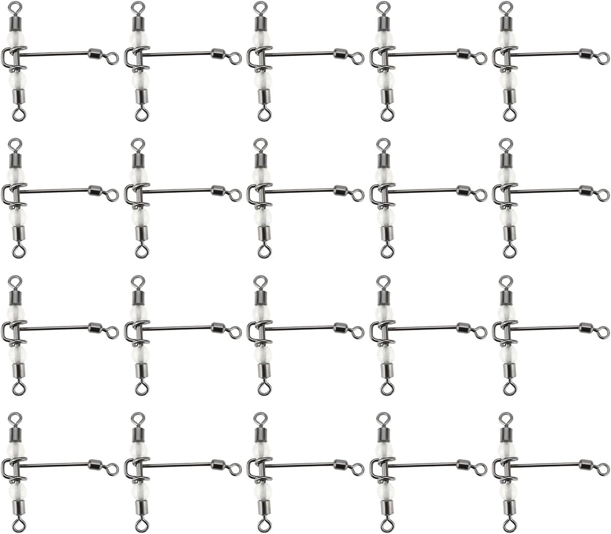 Vissen swivel 20Pcs zwaar 3-weg - Luminous T-barrel met parelbedels - Geschikt voor zout- en zoetwater - ShopVlot