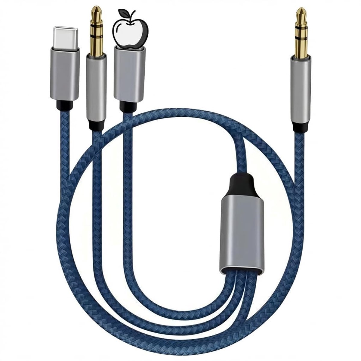 AUX kabel 3 in 1 - 1.2 m - USB-C & 0.3 cm jack - multifunctioneel audioverbinding - ShopVlot
