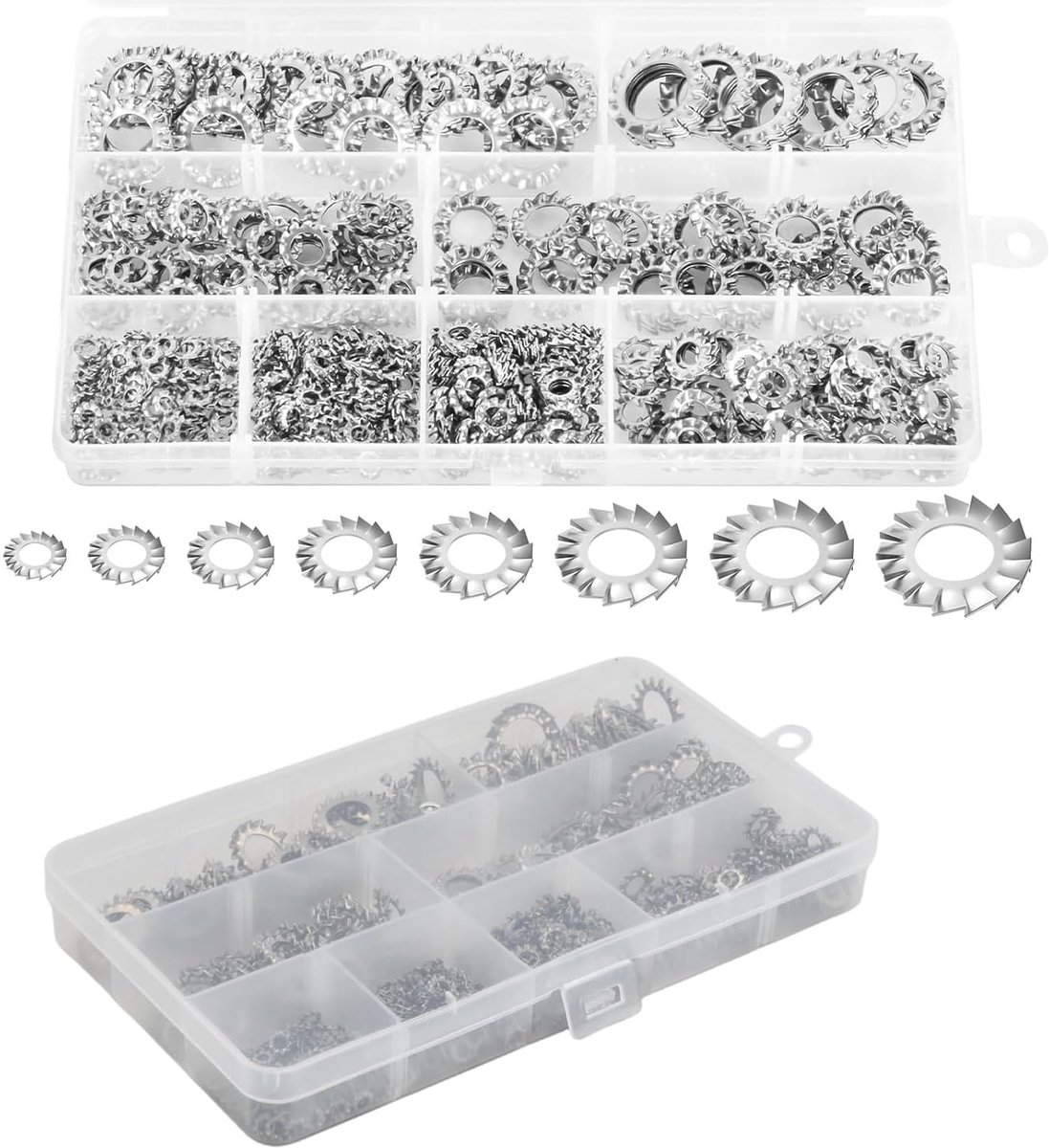 Star Tooth Lock Washers 555 Stuks - 304 RVS - Assortiment M2.5 tot M12 - Geschikt voor diverse toepassingen - ShopVlot