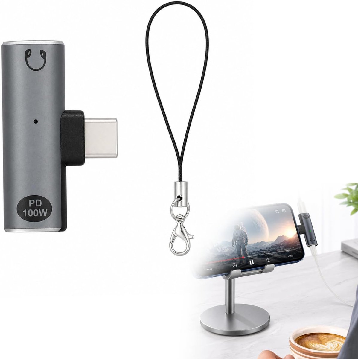 USB-C koptelefoonadapter 100 W PD snellader - aluminium design - Hi-Fi audio - ideaal voor onderweg - ShopVlot