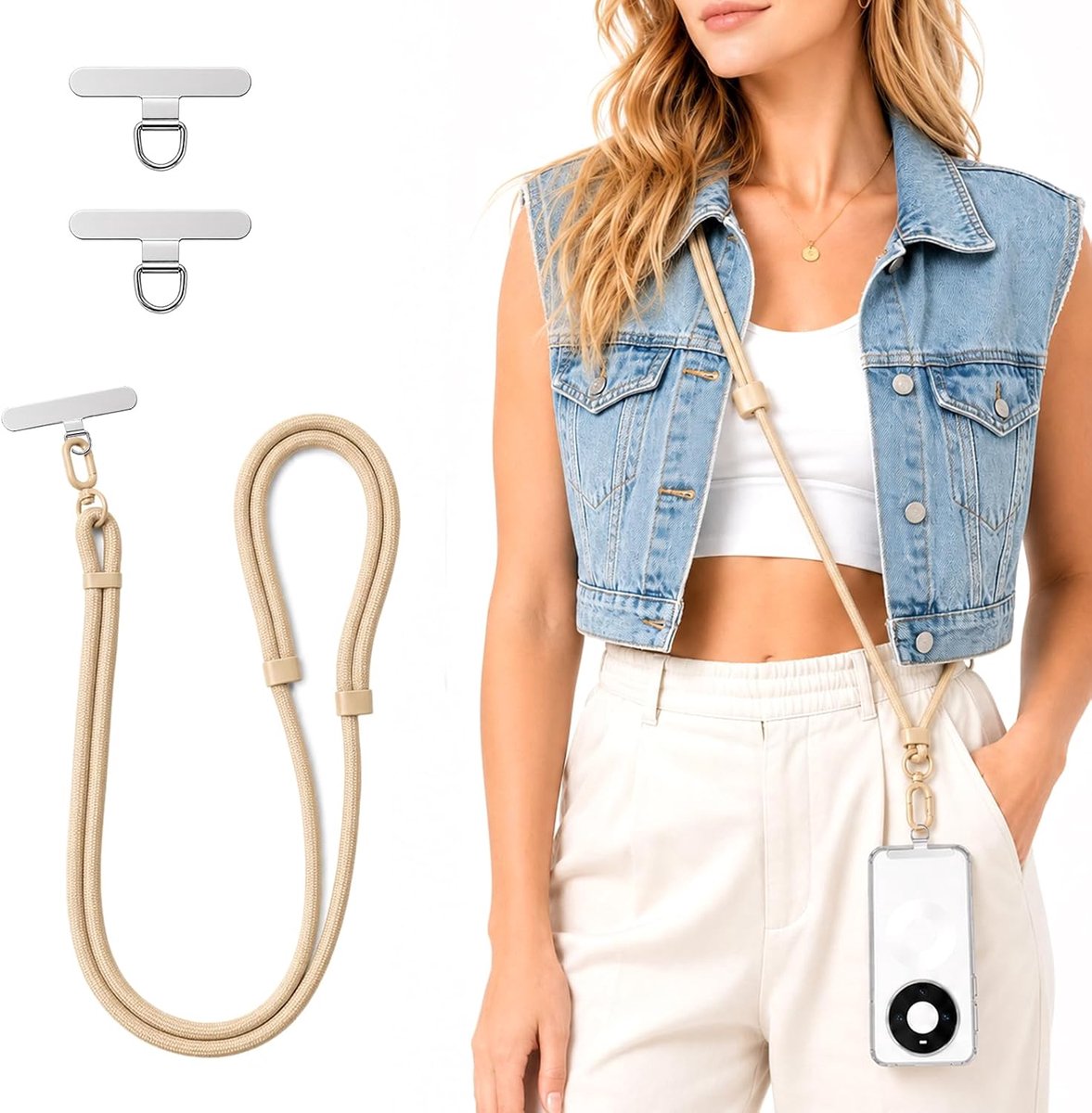 Handykette verstelbaar - doppeltes nylon-seil - met metallschnalle - ideaal voor onderweg - ShopVlot