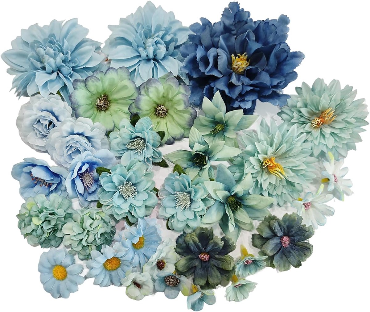 Kunstbloemkoppen 32 stuks - Blauw - Voor knutselen en decoratie - Perfect voor bruiloften en feesten - ShopVlot