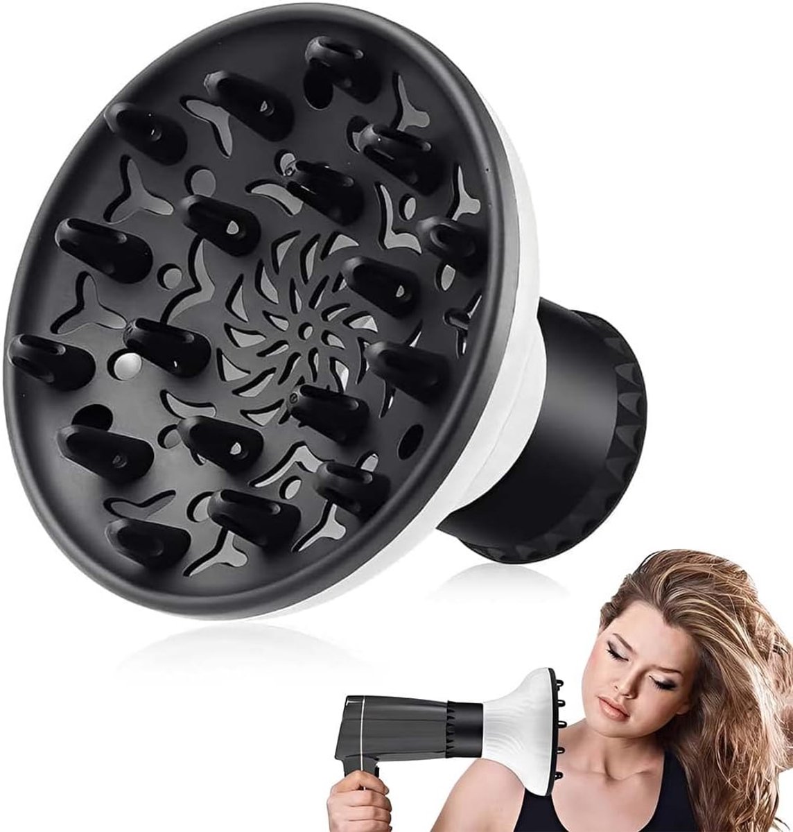 Diffuser voor krullend haar - universeel en aanpasbaar - voor haardrogers met 3,8-7,1 cm mondstuk - ShopVlot