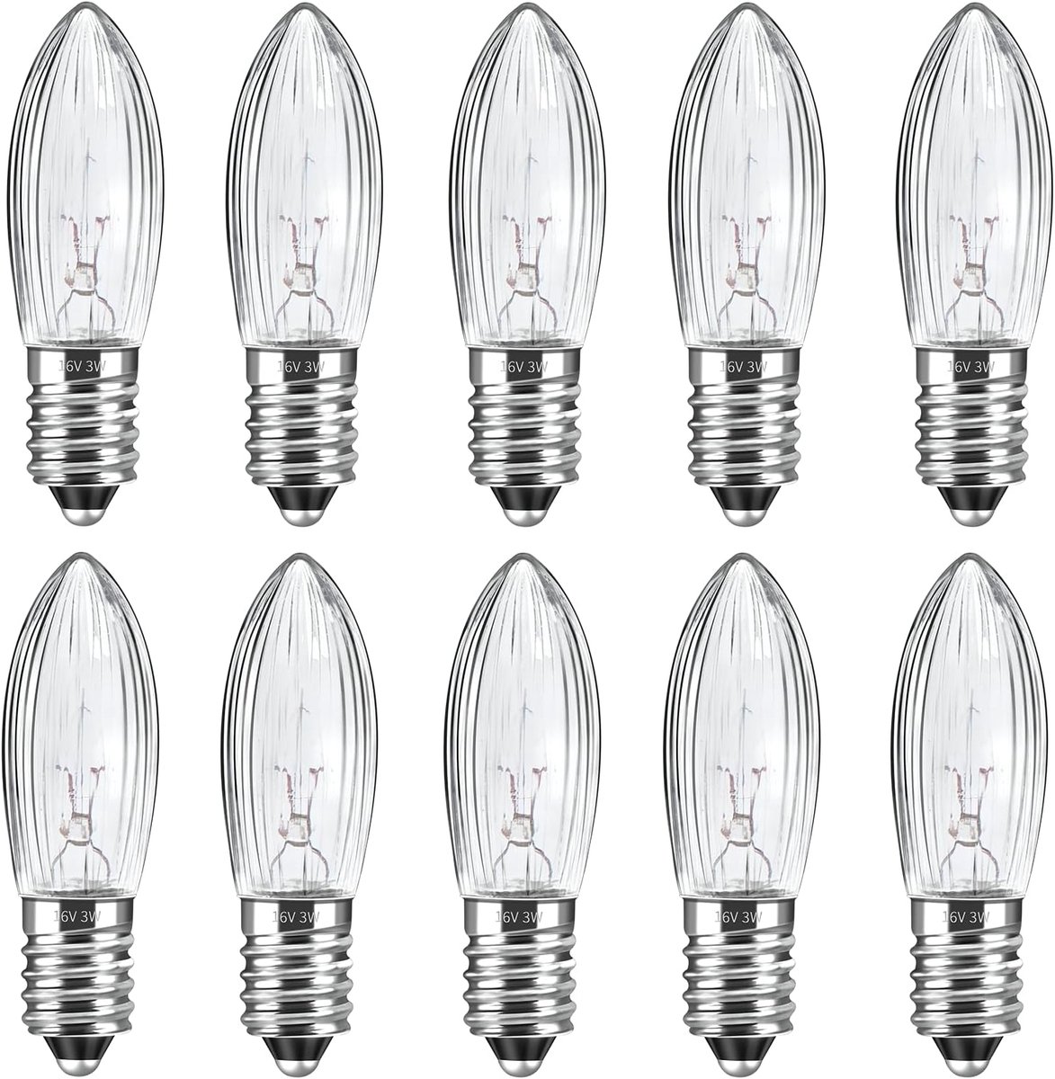 SnelShoppen - 10x E10 3W Vervanglampen voor Kaarsen, Warm Wit 2700K, 30 Lumen, voor Lichten, Feestverlichting, Tuin, Kampeer, Interieur, 1000 Uur Leve