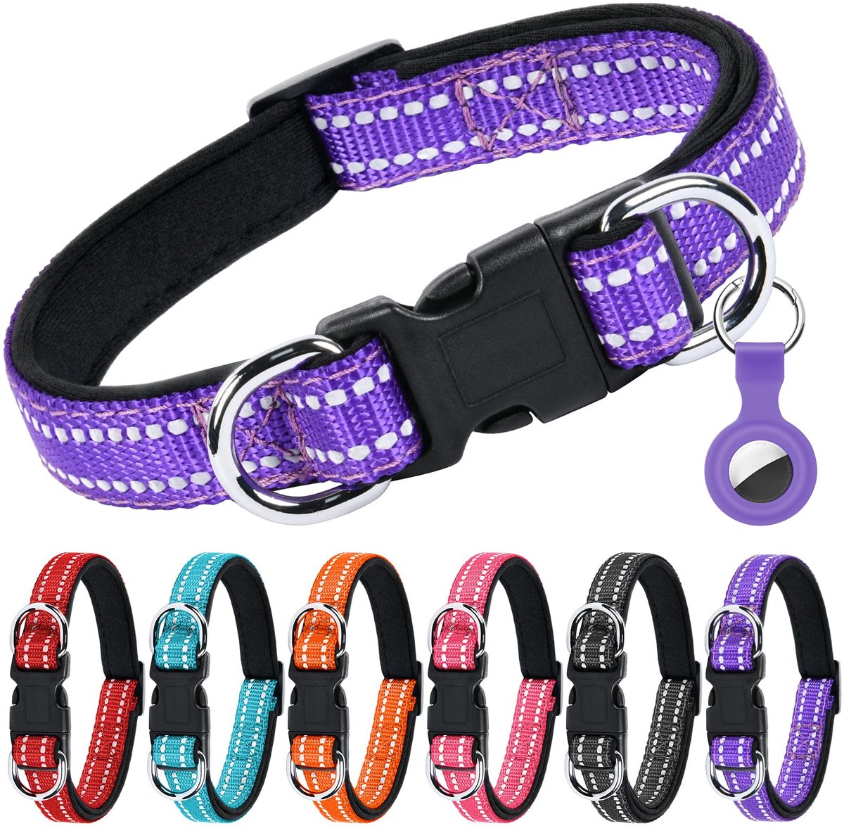 Hondenhalsband M - reflecterend nylon - neopreen kussentje - dubbele beveiliging voor extra veiligheid - ShopVlot