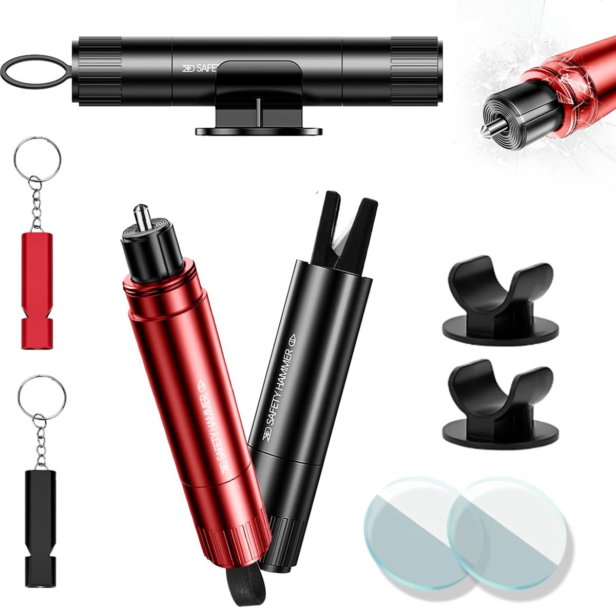Auto-veiligheidshamer 2-in-1 - Multifunctionele gordelsnijder en glasbreker - Noodhamer voor auto en bus - ShopVlot