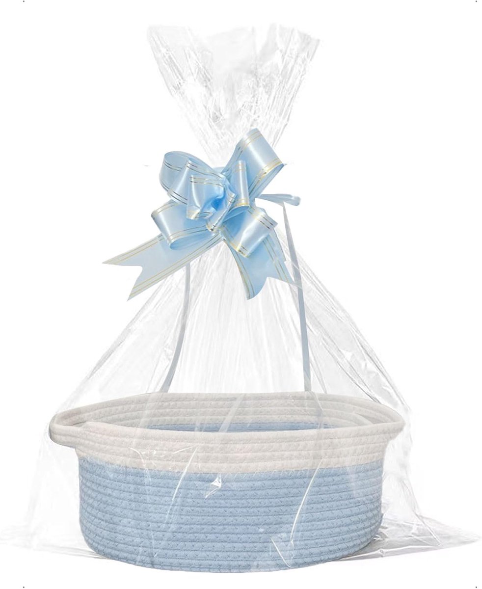 Geschenkmand 30 x 20 x 12 cm - Blauw en Wit - Hoogwaardige Mand met Cadeauzakjes - Perfect voor Kerstcadeaus - ShopVlot