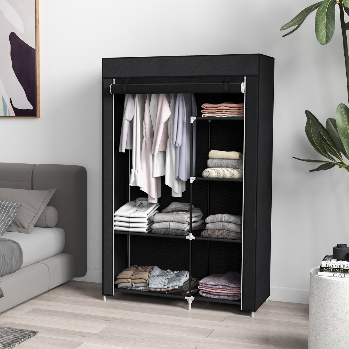 MODENUIT Kledingkast - 6 Vakken Met Hangstang - Voor Slaapkamer En Berging - Staal - Zwart - 103x43x162,5 Cm