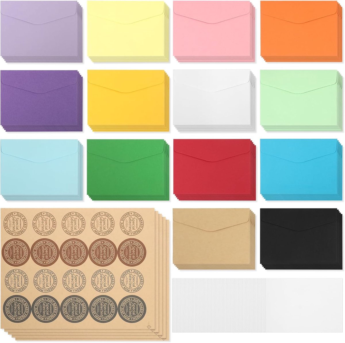 Mini-enveloppen set 70 stuks - 14 kleuren - inclusief bedankkaarten en zegelstickers - perfect voor bruiloften - ShopVlot