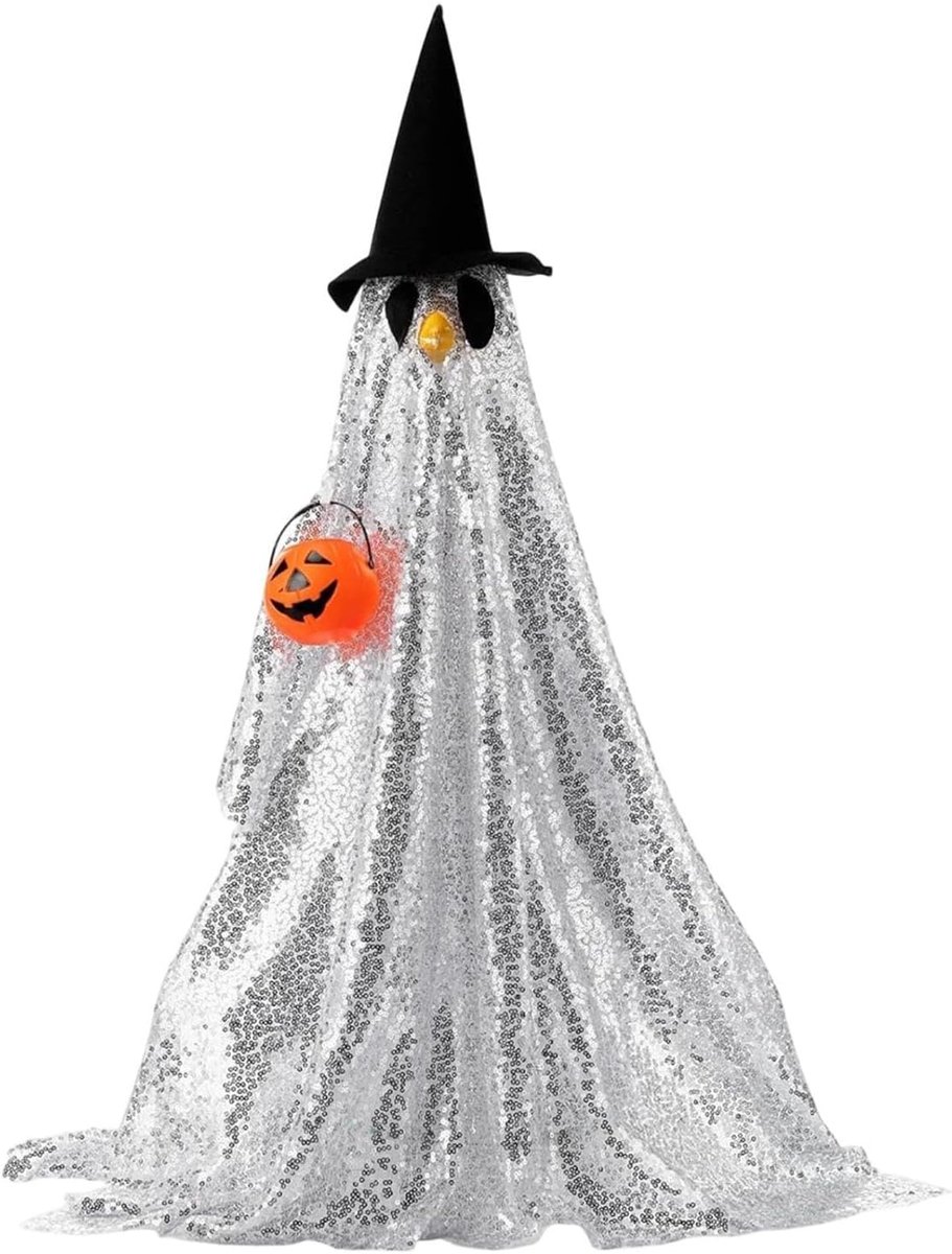 Halloween gans verkleding - glinsterende pailletten - cementen gans standbeeld - sfeervolle tuinversiering - ShopVlot