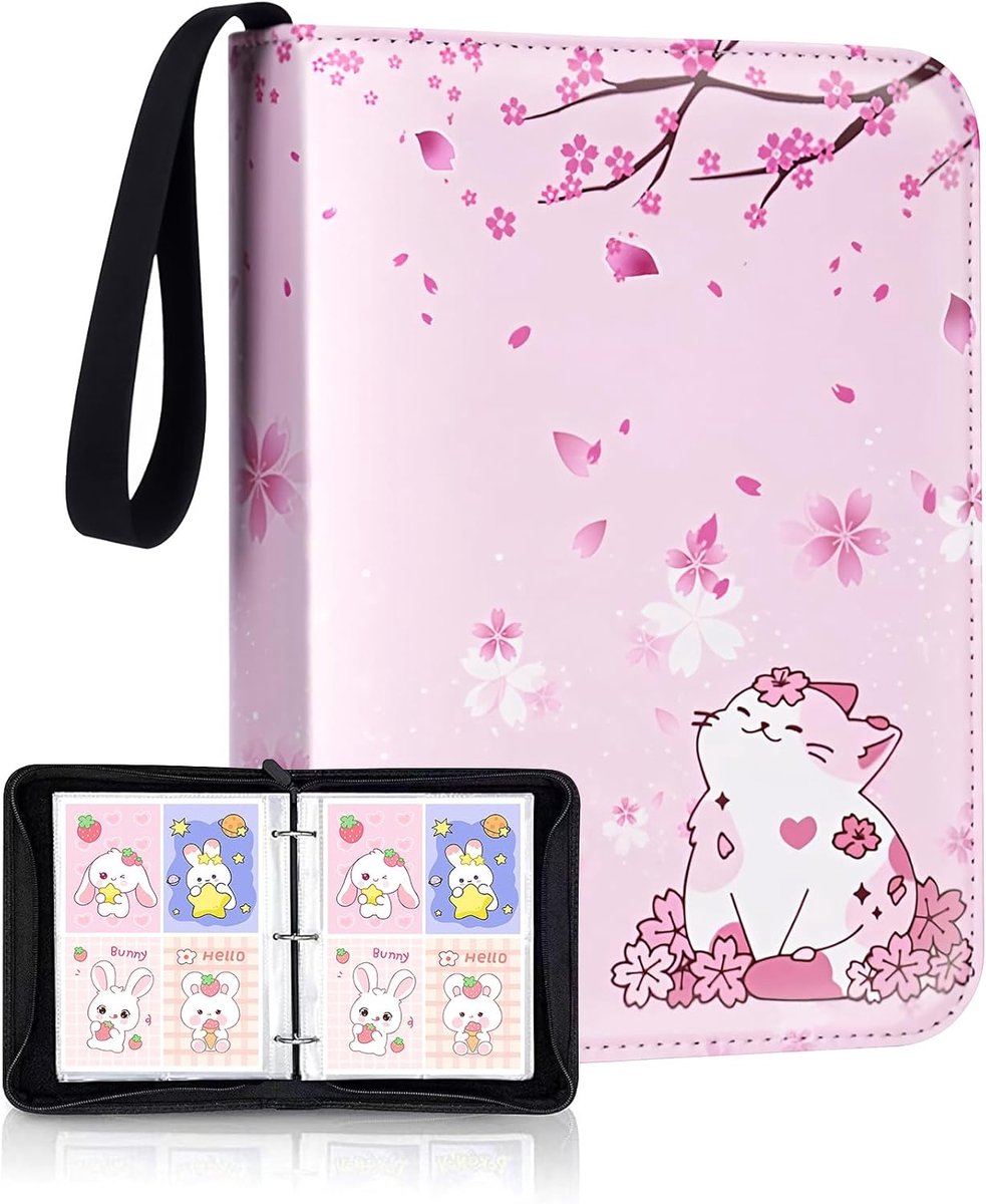 SnelShoppen - Cards Scrapbook Verzamelalbum met Rits voor 400 Kaarten - 50 Pagina's - Hoogwaardig PU Leer - Waterdicht - Roze Kat - Perfect Cadeau voo