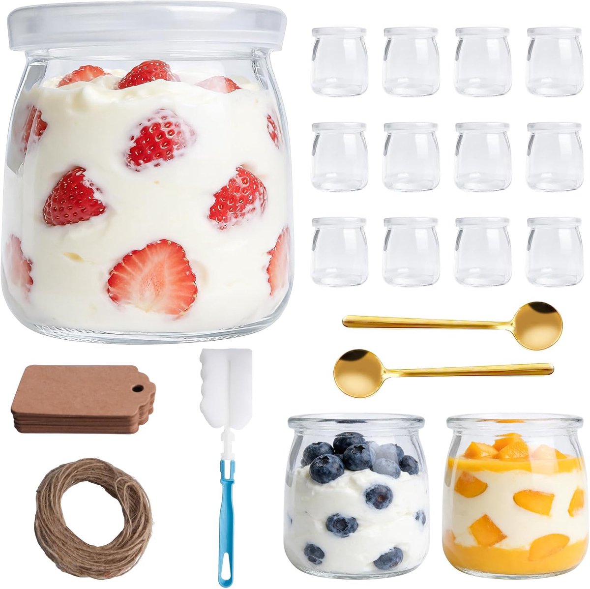 12 Stuks Dessertglazen Met Deksel, 200 ml Transparante Yoghurtglazen Met Deksel Voor Jam, Muesli En Mousse