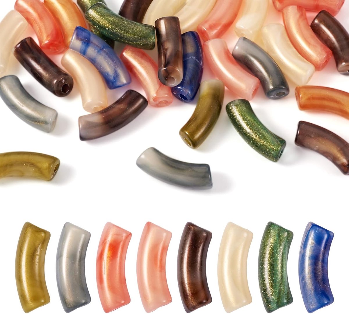 Kralen voor armbanden maken glanzende dikke bamboe buiskralen noedel gebogen kralen bangle acryl kralen met glitter voor sieraden maken vriendschap armbanden