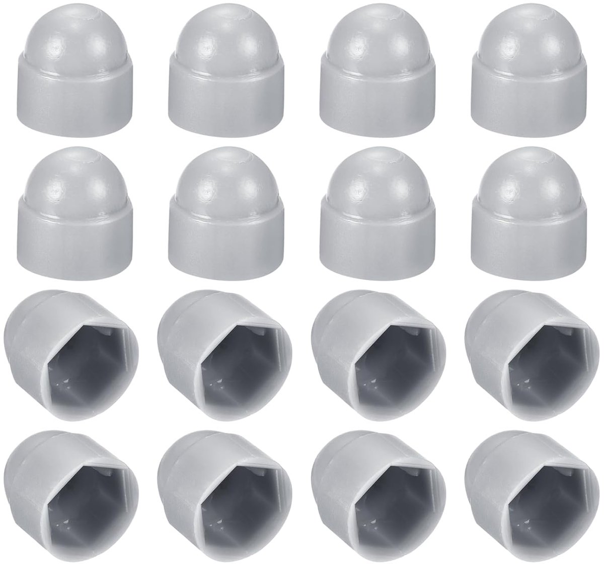 Zeskantmoeren, 150 stuks, M4, grijs, kunststof, koepelmoeren, beschermafdekking, moeren, bouten voor zeskantschroeven, bouten