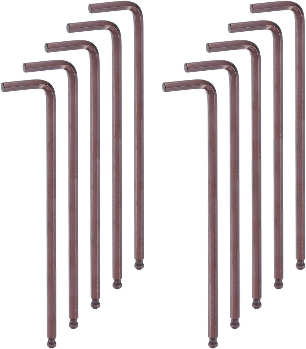 10 stuks kogel-zeskantsleutels 6 mm van staal S2 in L-vorm extra lange arm, metrische inbussleutel, reparatiegereedschap voor huishoudelijke apparaten, rood