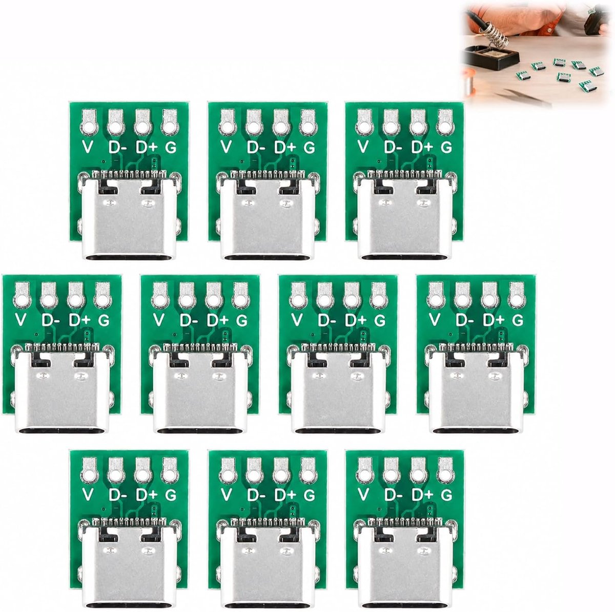 10 stuks USB type C connector 16-polig, Micro USB 3.1 SMT-stekker, vrouwelijke solderen met PCB, aftakkaart voor het maken en repareren van kabels, elektronische doe-het-zelfprojecten